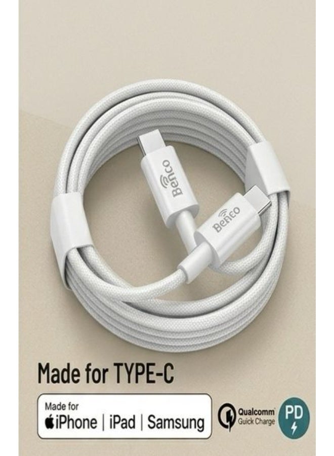Benco H-Ty-IPh-36 20W Fast Charging Kit - PD Cube Adapter with Type-C Braided Cable - White - Image 3