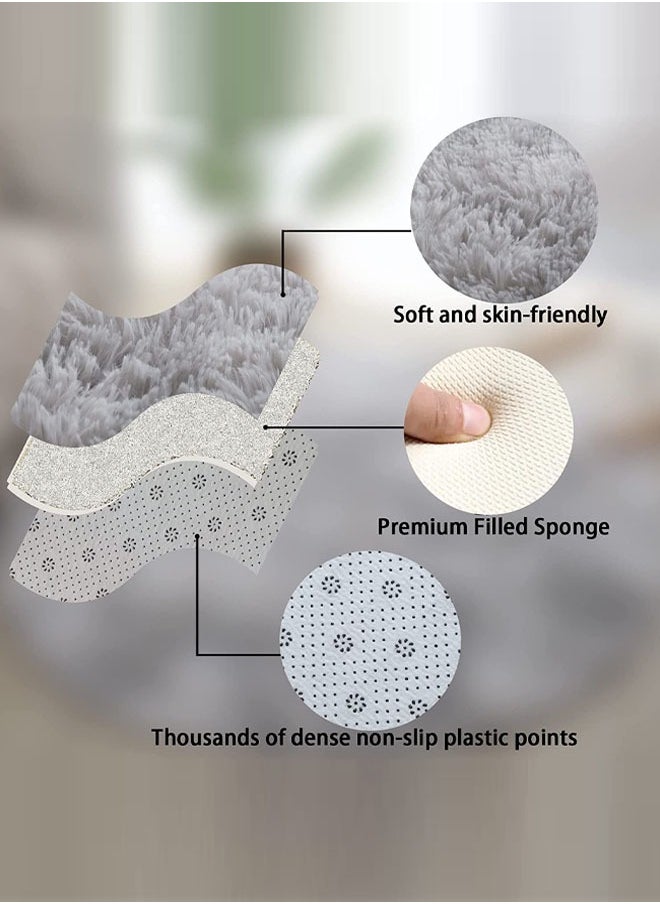 MLADEN Round Fluffy Rug for Bedroom 120cm Circle Light Grey Rug for Kids Room Plush Fuzzy Rug for Teen's Room, Circular Rug for Nursery Room Modern Furry Carpet Cute Room Decor for Baby(120x120Cm)  - Image 3