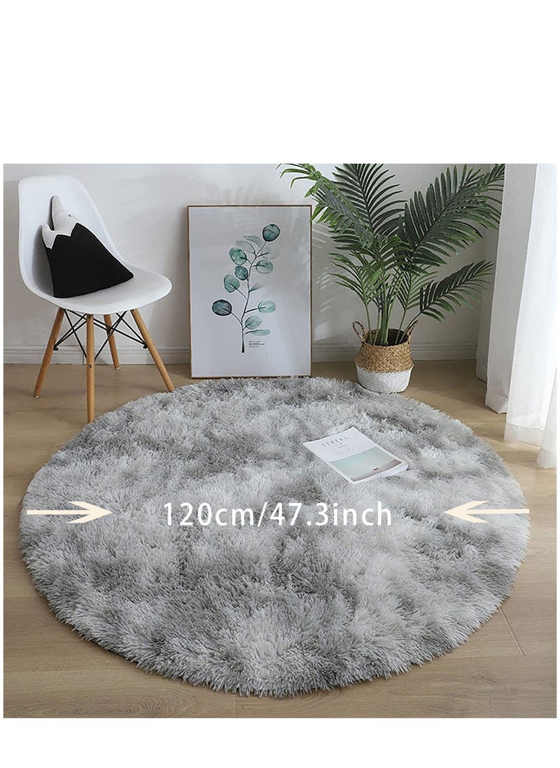 MLADEN Round Fluffy Rug for Bedroom 120cm Circle Light Grey Rug for Kids Room Plush Fuzzy Rug for Teen's Room, Circular Rug for Nursery Room Modern Furry Carpet Cute Room Decor for Baby(120x120Cm)  - Image 2