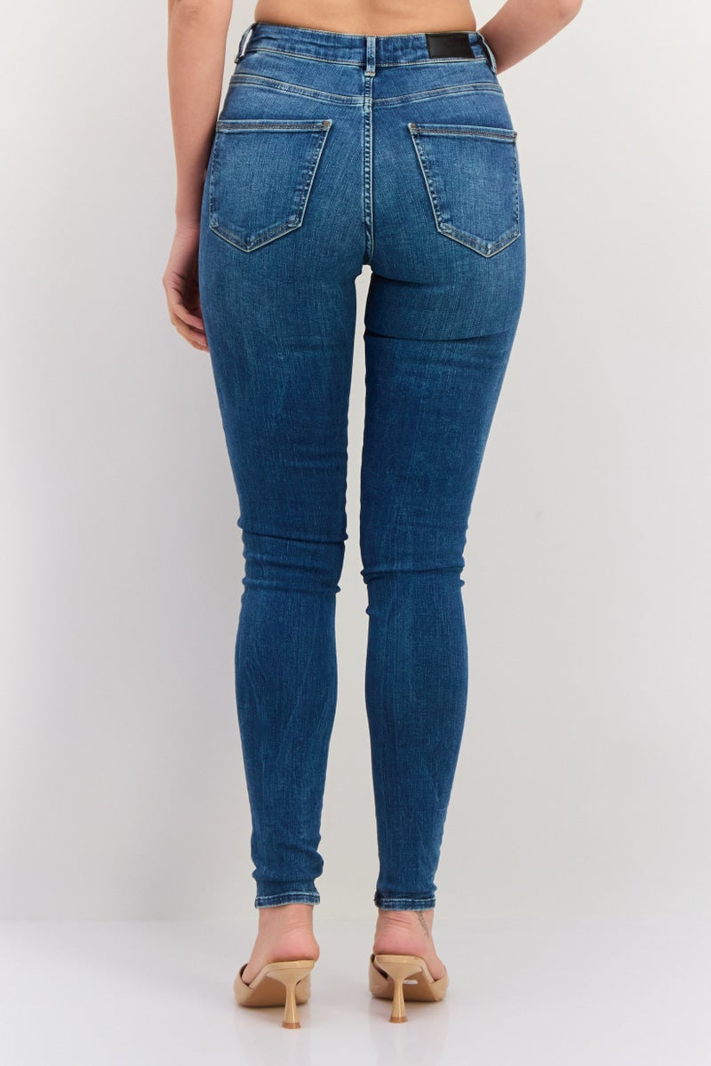 VERO MODA جينز نسائي ضيق مقاس 34 قابل للتمدد، مغسول، أزرق - Image 4