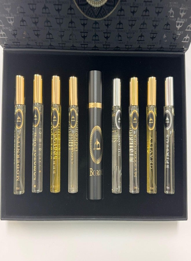 Dumont Borouj 8 Piece Discover Set For Women and Men (Perladore+Spiritus+ Mysterious+ Amorous+ Gravity+ Lamasat Oud+ Modernity +Silage) 10 ml each - Image 1