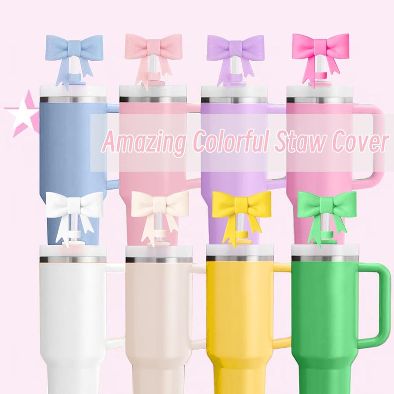 Hpebl 8Pcs Silicone Straw Toppers Covers for Stanley Cups 40/30oz 10mm(0.4in) Yellow Dust-Proof Bow Straw Covers Toppers Purple Suitbale for Stanley Cup Accessories Reusable Straws Caps - Image 5