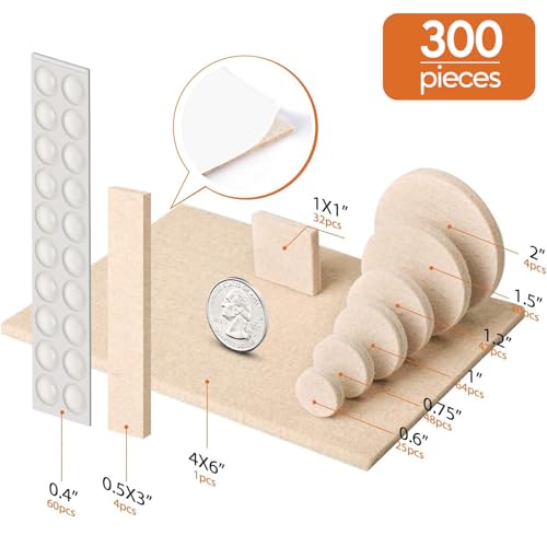 BAIPOK Furniture Pads 300 Pack Premium Furniture Felt Pads (Beige), Huge Quantity Self Adhesive Anti Scratch Floor Protector for Furniture Legs Hardwood with 60 Cabinet Door Bumpers - Image 4