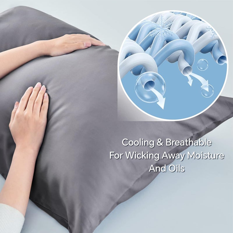 BEDELITE Anti slip Pillow Cases Standard Size Set of 2, Rayon Derived from Bamboo, Cooling Pillow Cases for Hot Sleepers & Night Sweats, Breathable and Silky Soft Envelope Pillowcases(Grey, 20"x26") Market mainstream color picks - Image 3