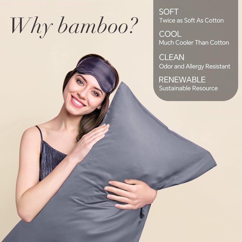 BEDELITE Anti slip Pillow Cases Standard Size Set of 2, Rayon Derived from Bamboo, Cooling Pillow Cases for Hot Sleepers & Night Sweats, Breathable and Silky Soft Envelope Pillowcases(Grey, 20"x26") Market mainstream color picks - Image 2