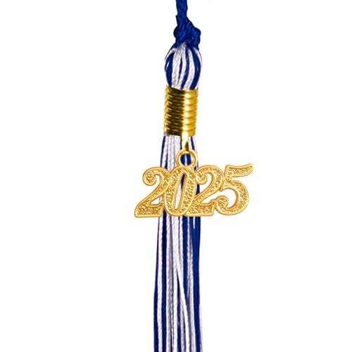 GraduationMall Double Color Graduation Tassel with 2025 Year Charm 9" Royal/White - Image 2