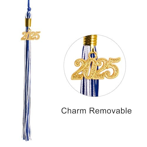 GraduationMall Double Color Graduation Tassel with 2025 Year Charm 9" Royal/White - Image 3