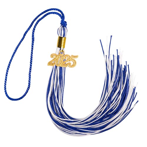 GraduationMall Double Color Graduation Tassel with 2025 Year Charm 9" Royal/White - Image 1