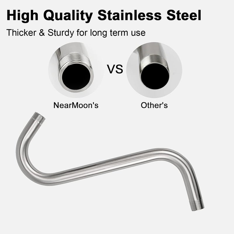 NearMoon S Shaped Shower Head Riser Arm, Shower Extender Arm with Flange, Standard 1/2" Connection- Bathroom Accessory, 10 Inch (1 Pack, Brushed Nickel) - Image 3