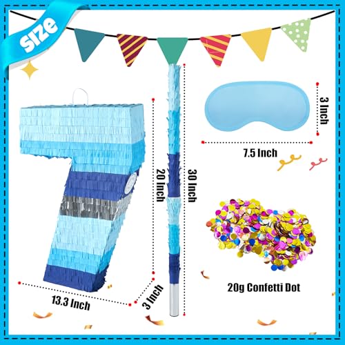 PCFING 20 Inch Number 7 Piata Blue Silver with 30 Inch Piata Stick Blindfold Confetti for Boys Girls Adults Birthday Party Decorations Anniversary Celebration Fiesta - Image 5