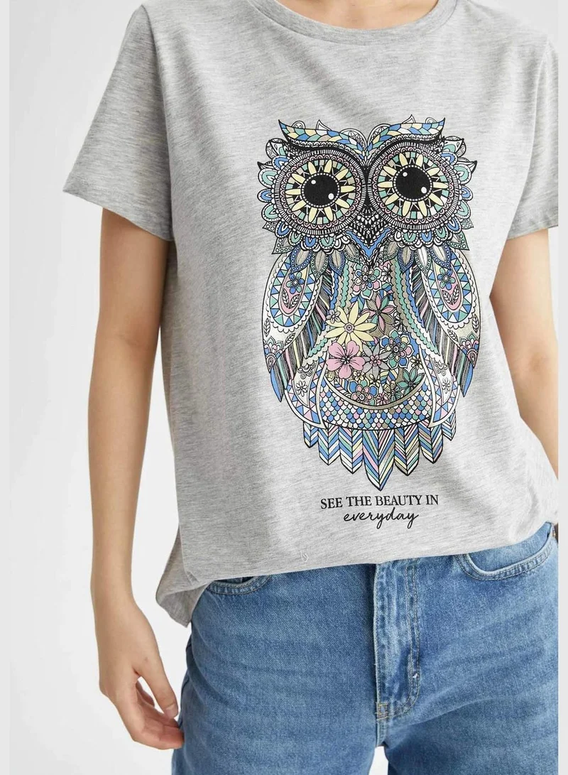 DeFacto Regular Fit Short Sleeve Owl Print T-Shirt
