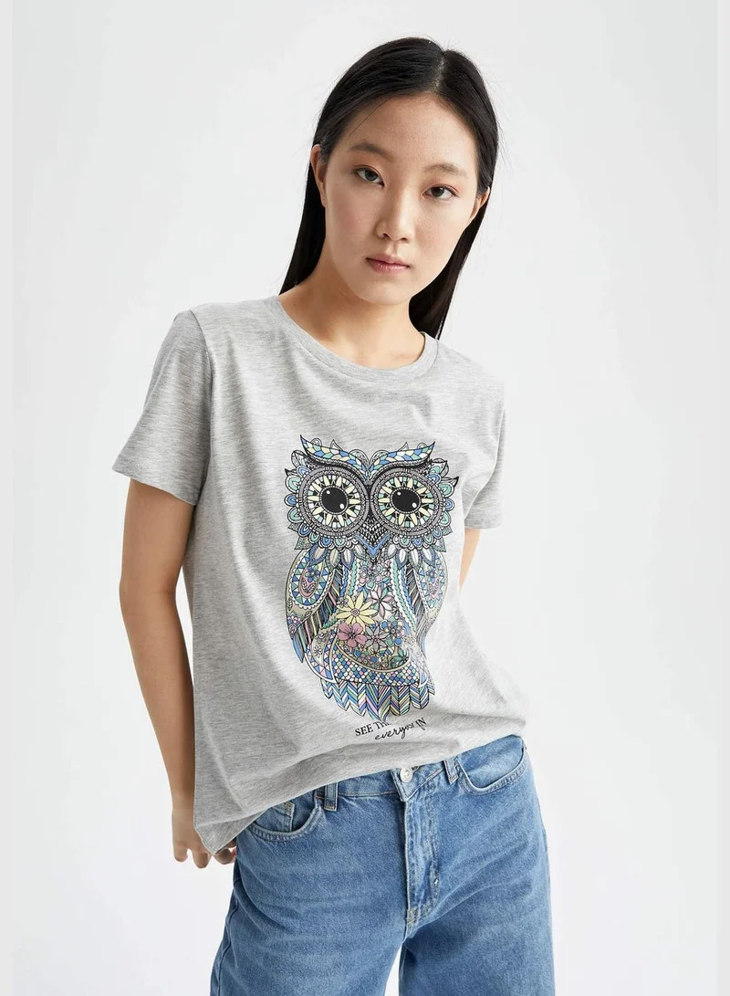 DeFacto Regular Fit Short Sleeve Owl Print T-Shirt