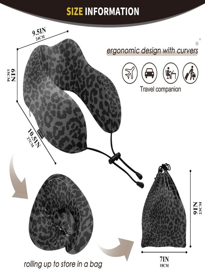 ZOEO Travel Pillow for Neck Head, Dark Gray Leopard Cheetah Print Memory Foam Padding Sleeping Airplane Trains Cars Camping Office - Image 3