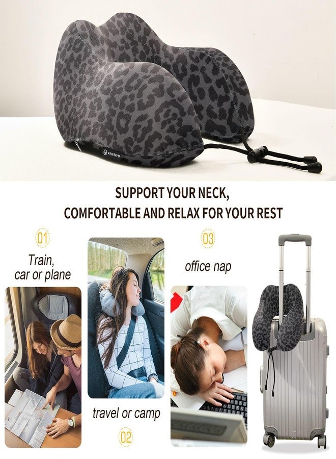ZOEO Travel Pillow for Neck Head, Dark Gray Leopard Cheetah Print Memory Foam Padding Sleeping Airplane Trains Cars Camping Office - Image 4