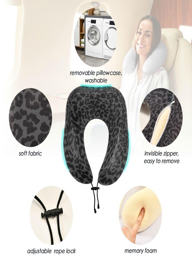 ZOEO Travel Pillow for Neck Head, Dark Gray Leopard Cheetah Print Memory Foam Padding Sleeping Airplane Trains Cars Camping Office - Image 2