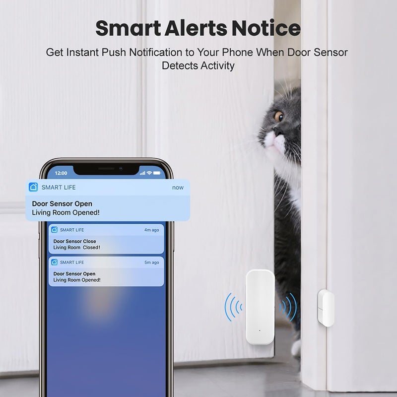 Gaoducash Smart WiFi Door Sensor: Wireless Window Sensor with App Notification Alert, Tuya Door Open Contact Sensor for Home Security, No Hub Required, Compatible with Alexa Google Assistant - Image 2