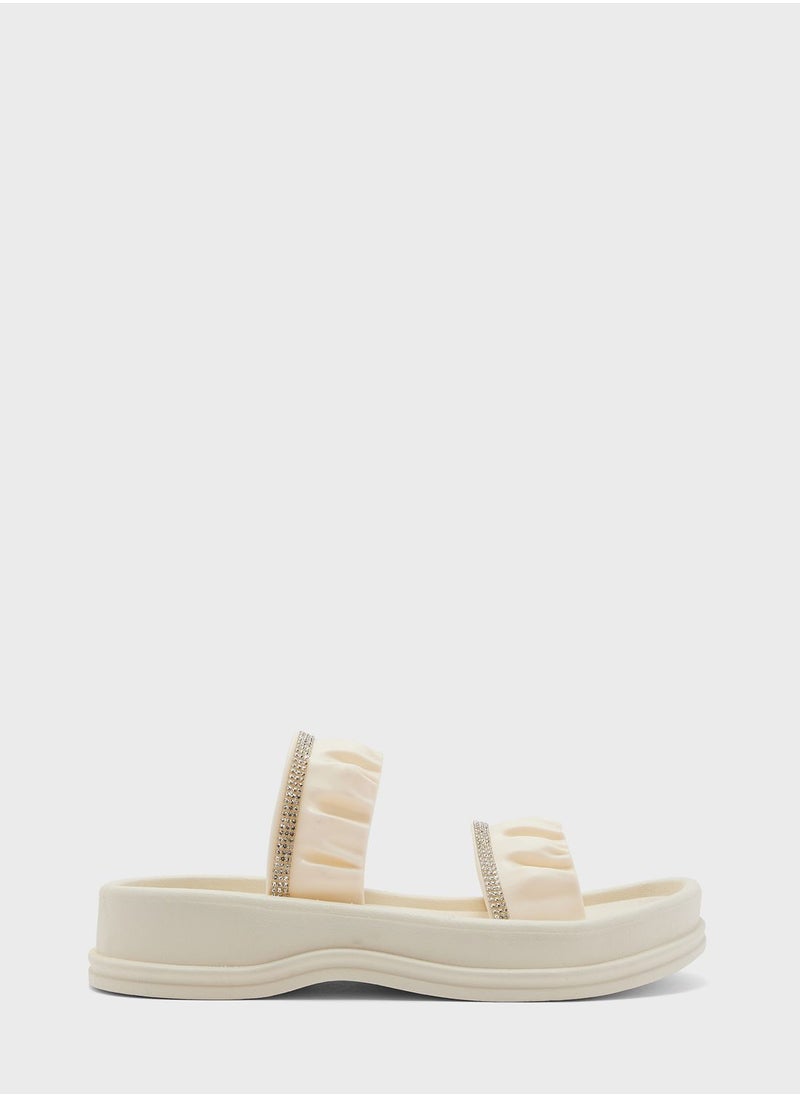 Ginger - Ruched Diamante Slides - Image 1