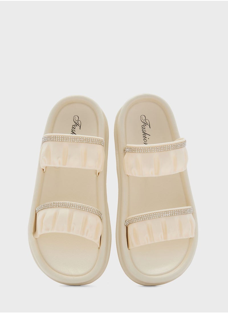 Ginger - Ruched Diamante Slides - Image 1