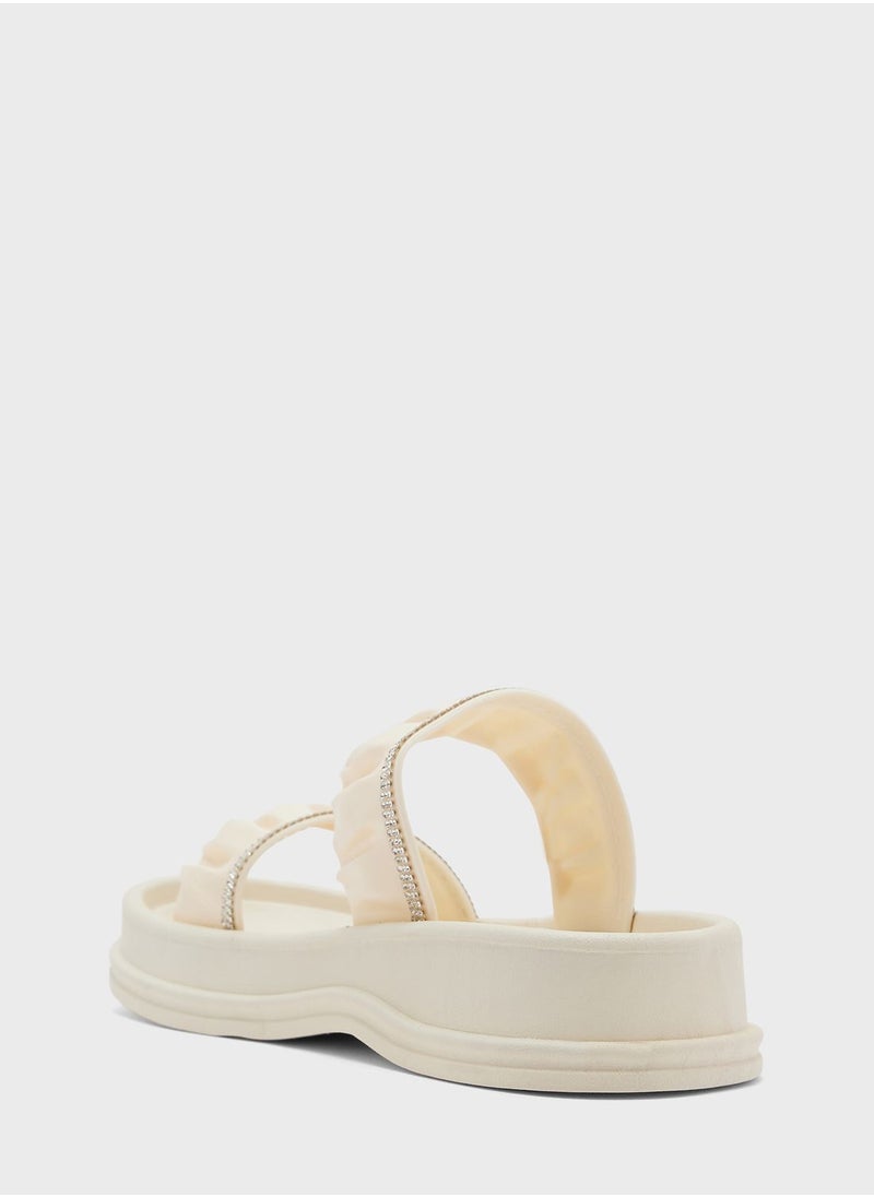 Ginger - Ruched Diamante Slides - Image 1
