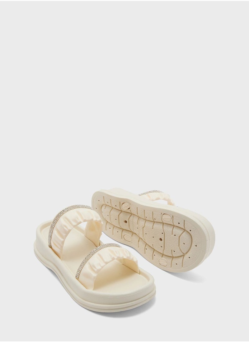 Ginger - Ruched Diamante Slides - Image 1