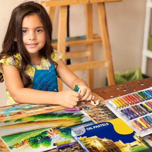 Kores Kool Toolz Oil Pastels – 50 Shades | Vibrant Wax Crayons | Non-Toxic, Safe & Smooth | Drawing, Coloring & Art Kit for Kids | Ideal for School Projects | Free Scraping Tool Included - Image 4