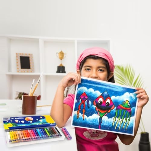 Kores Kool Toolz Oil Pastels – 50 Shades | Vibrant Wax Crayons | Non-Toxic, Safe & Smooth | Drawing, Coloring & Art Kit for Kids | Ideal for School Projects | Free Scraping Tool Included - Image 3