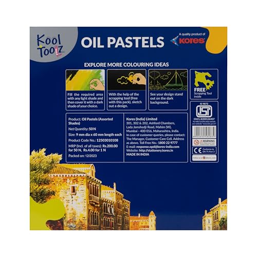 Kores Kool Toolz Oil Pastels – 50 Shades | Vibrant Wax Crayons | Non-Toxic, Safe & Smooth | Drawing, Coloring & Art Kit for Kids | Ideal for School Projects | Free Scraping Tool Included - Image 5