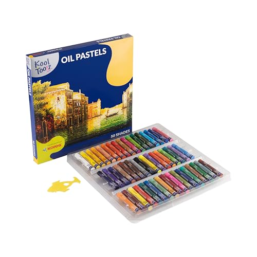 Kores Kool Toolz Oil Pastels – 50 Shades | Vibrant Wax Crayons | Non-Toxic, Safe & Smooth | Drawing, Coloring & Art Kit for Kids | Ideal for School Projects | Free Scraping Tool Included - Image 1