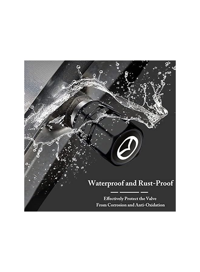 Car Tire Valve Stem Caps for Mazda, 4pcs Air Caps Cover, Dust Proof, with O Rubber Seal, Hexagon Design, Universal for Cars, SUVs, Bike, Trucks and Motorcycles(Black) (DAUS34)