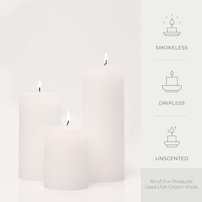 bask Mottled Pillar Candles - Unscented White Pillar Candles Set of 3 - Dripless, Smokeless for All Occasions - Image 3