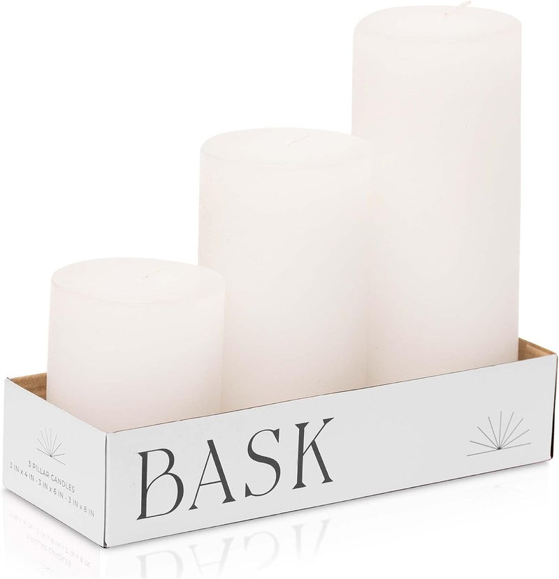 bask Mottled Pillar Candles - Unscented White Pillar Candles Set of 3 - Dripless, Smokeless for All Occasions - Image 1
