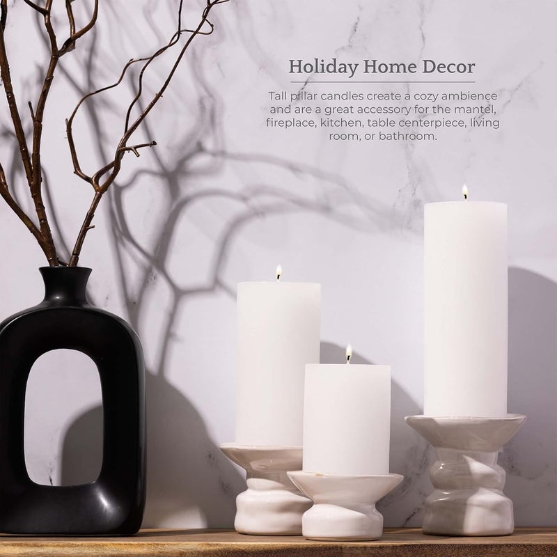 bask Mottled Pillar Candles - Unscented White Pillar Candles Set of 3 - Dripless, Smokeless for All Occasions - Image 4