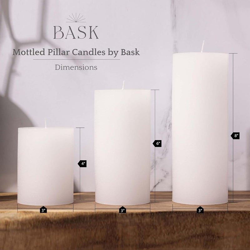 bask Mottled Pillar Candles - Unscented White Pillar Candles Set of 3 - Dripless, Smokeless for All Occasions - Image 2