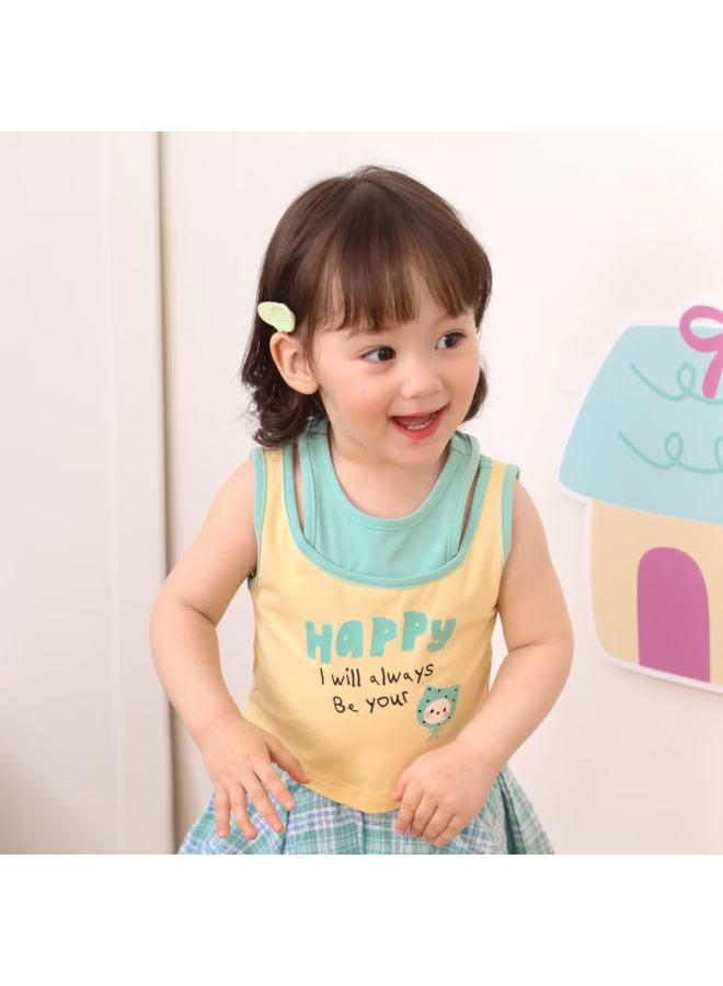 Luson Little O Dad Baby Girl Toddler Summer New Fashionable Sweet Fake Two-piece Tank Top - Image 2