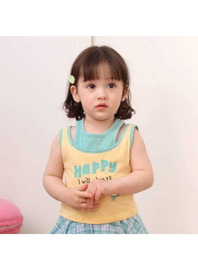 Luson Little O Dad Baby Girl Toddler Summer New Fashionable Sweet Fake Two-piece Tank Top - Image 1
