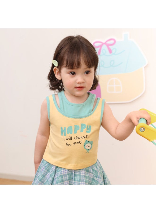 Luson Little O Dad Baby Girl Toddler Summer New Fashionable Sweet Fake Two-piece Tank Top - Image 3