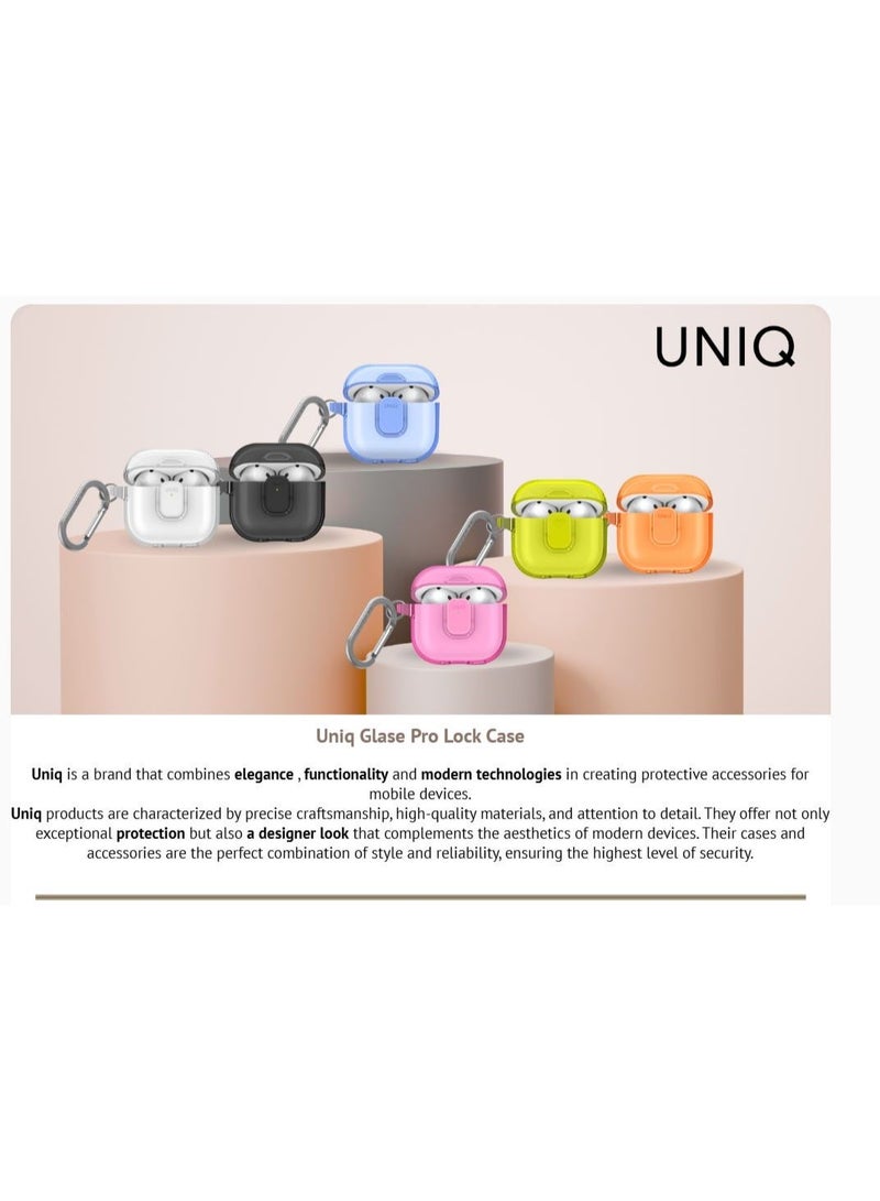 UNIQ AirPods 4 Shell Glaze Pro Lock Case – Smoke | 360° Protective TPU Cover with Secure Lock, Carabiner & Wireless Charging Support | Shock-Resistant Transparent Design for AirPods 4 Smoke Grey - Image 4