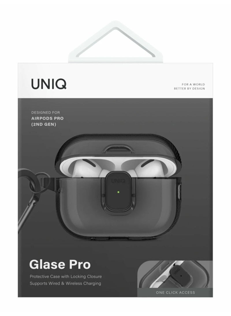 UNIQ AirPods 4 Shell Glaze Pro Lock Case – Smoke | 360° Protective TPU Cover with Secure Lock, Carabiner & Wireless Charging Support | Shock-Resistant Transparent Design for AirPods 4 Smoke Grey - Image 3