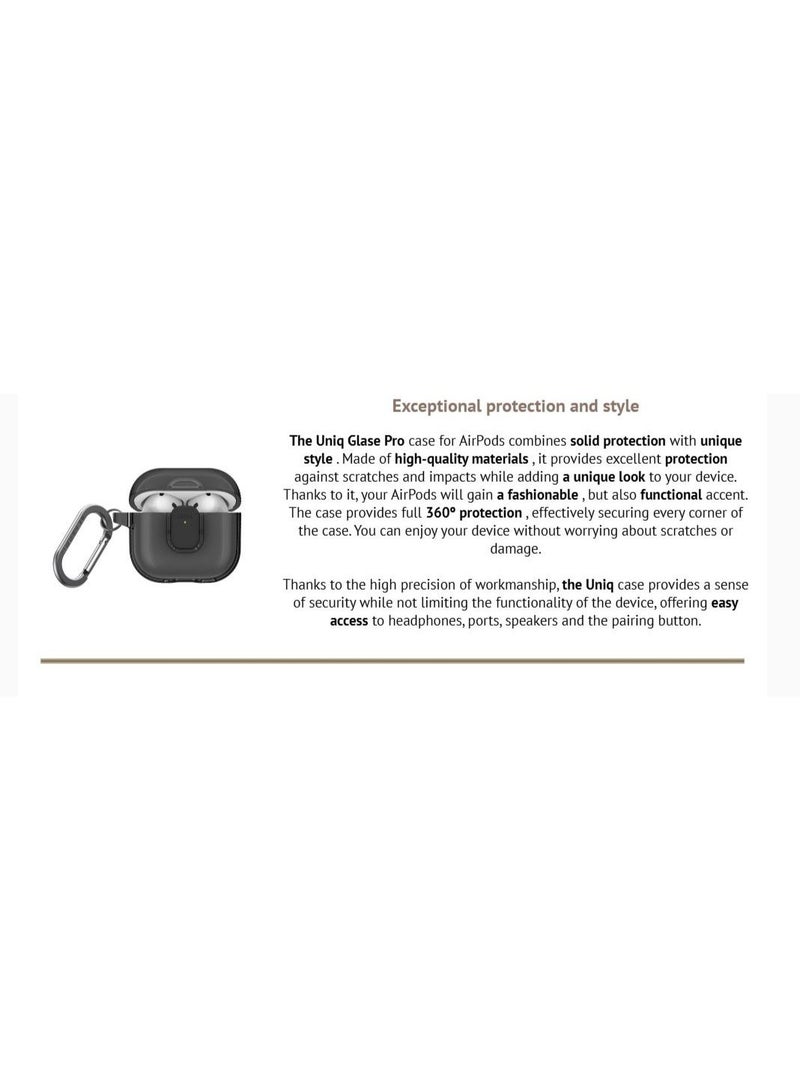 UNIQ AirPods 4 Shell Glaze Pro Lock Case – Smoke | 360° Protective TPU Cover with Secure Lock, Carabiner & Wireless Charging Support | Shock-Resistant Transparent Design for AirPods 4 Smoke Grey - Image 5