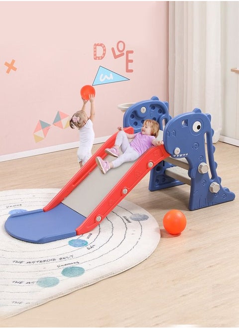 3 in 1 Toddler Slide Baby Plastic Slide Climber Playset with Basketball Hoop and Ball Indoor and Outdoor Playground for Kids