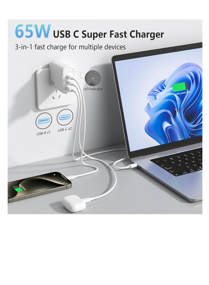 Terabyte 65W PD45W Dual Type-C+QC3.0 USB Multi Compatible Laptop Adapter EU + US + AU + UK - Image 4