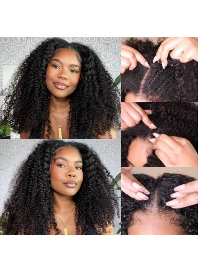 Nadula V Part Kinky Curly Wigs Human Hair No Leave Out Upgraded U Part Wigs For Women Affordable 4C Afro Curly Vpart Wigs Clip In Half Wig Beginner Friendly 150% Density Natural Color 18Inch  - Image 3