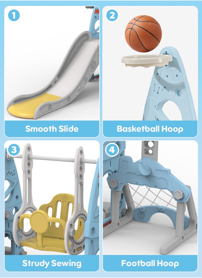 Pokuula - Swing and Slide Set for Age 1-6 Indoor Playground for Children 6 In 1 Baby Swing Set with Slide and Separate Basketball Hoop and ring game,Playground Set - Image 1