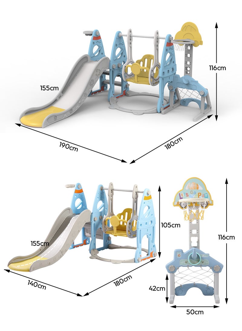 Pokuula - Swing and Slide Set for Age 1-6 Indoor Playground for Children 6 In 1 Baby Swing Set with Slide and Separate Basketball Hoop and ring game,Playground Set - Image 1