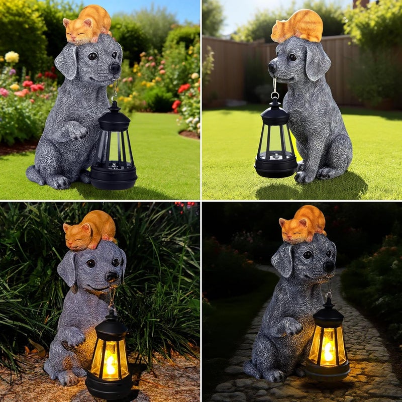 ILLUMINEW Solar Dog Garden Statue with Lantern and Sleeping Cat – Resin Pet Figurine Light for Outdoor Yard Decor, Gifts for Women, Mom, Grandma - Image 5