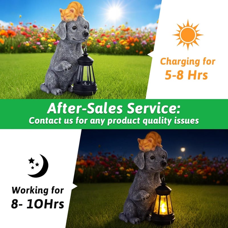 ILLUMINEW Solar Dog Garden Statue with Lantern and Sleeping Cat – Resin Pet Figurine Light for Outdoor Yard Decor, Gifts for Women, Mom, Grandma - Image 3