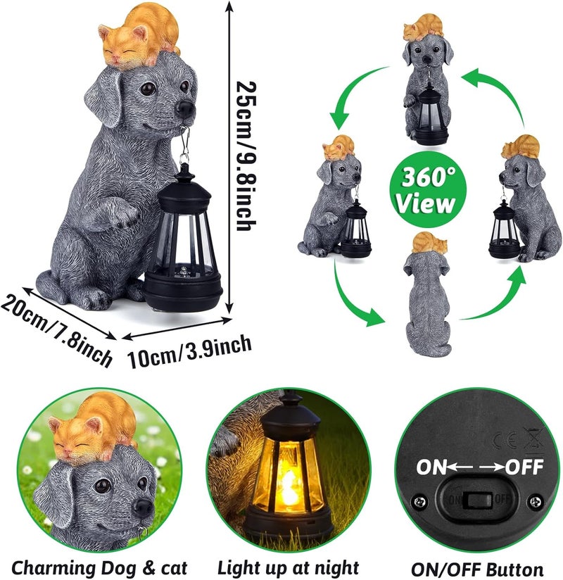 ILLUMINEW Solar Dog Garden Statue with Lantern and Sleeping Cat – Resin Pet Figurine Light for Outdoor Yard Decor, Gifts for Women, Mom, Grandma - Image 2