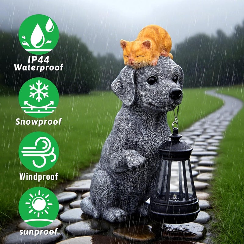 ILLUMINEW Solar Dog Garden Statue with Lantern and Sleeping Cat – Resin Pet Figurine Light for Outdoor Yard Decor, Gifts for Women, Mom, Grandma - Image 4