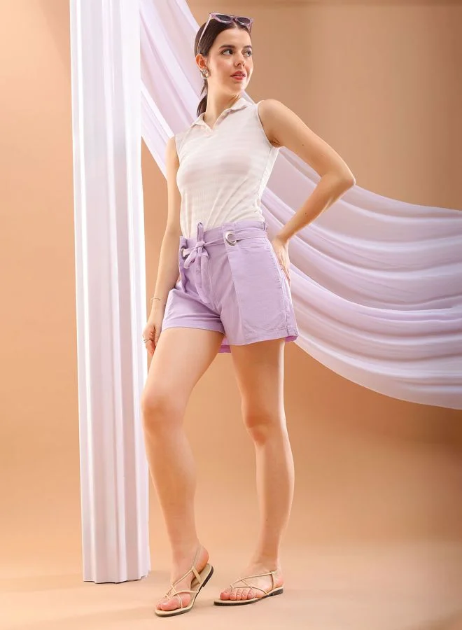 مرفوعة Women Regular Fit Casual Solid Pleated Shorts