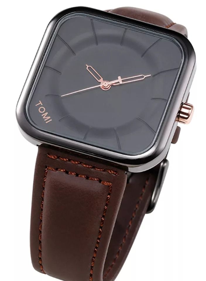 TOMI elegant dark brown leather strap analog watch for men and women, watch face size 42 MM - Image 1